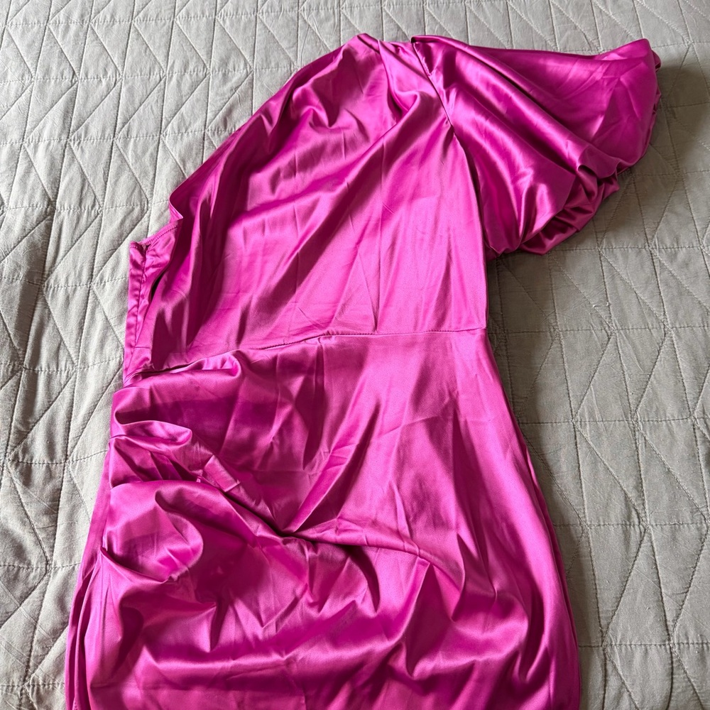 Double Crazy Fuchsia One Shoulder Split Thigh Sat… - image 6